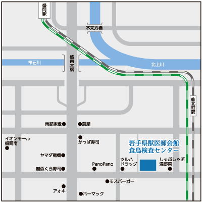 岩手県獣医師会館・食鳥検査センター アクセスマップ